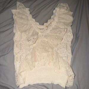Lace Ruffle Knit Tank Top - Ivory